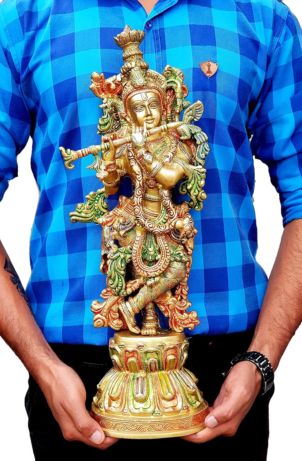 eSplanade - Brass Radha Krishna Idol Statue Sculpture - Big Size (21) (Radha Coloured)