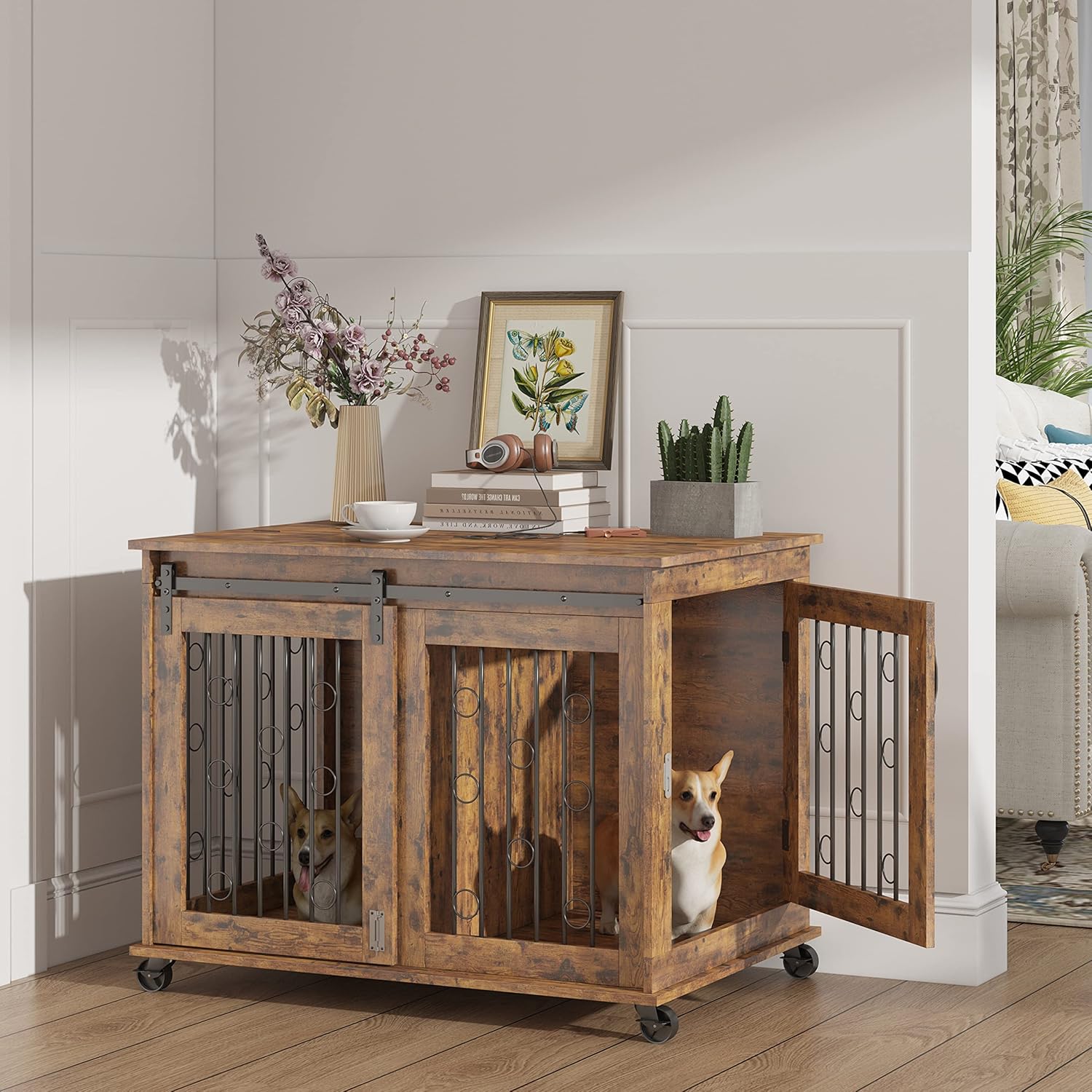 OUYESSIR Dog Crates Furniture with Sliding Door, Dog