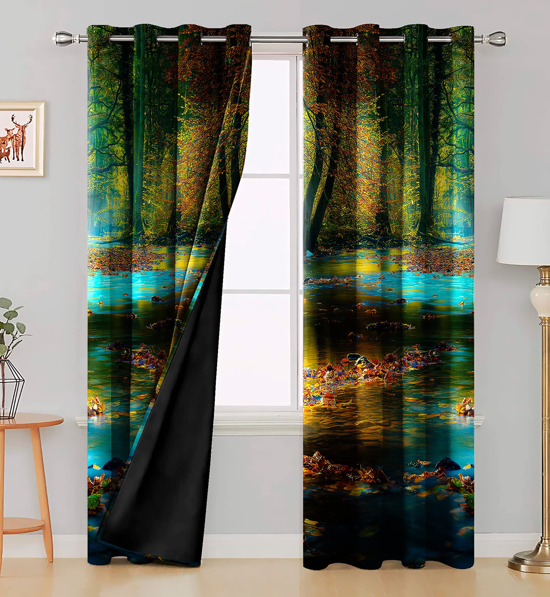 Ultimate Trends Premium Polyester 3D Digital Nature Landscape Printed 90% Blackout Curtains for Door, 7 feet, Pack of 2 Piece, Multi Color, (UTCR-1303_BC_D)