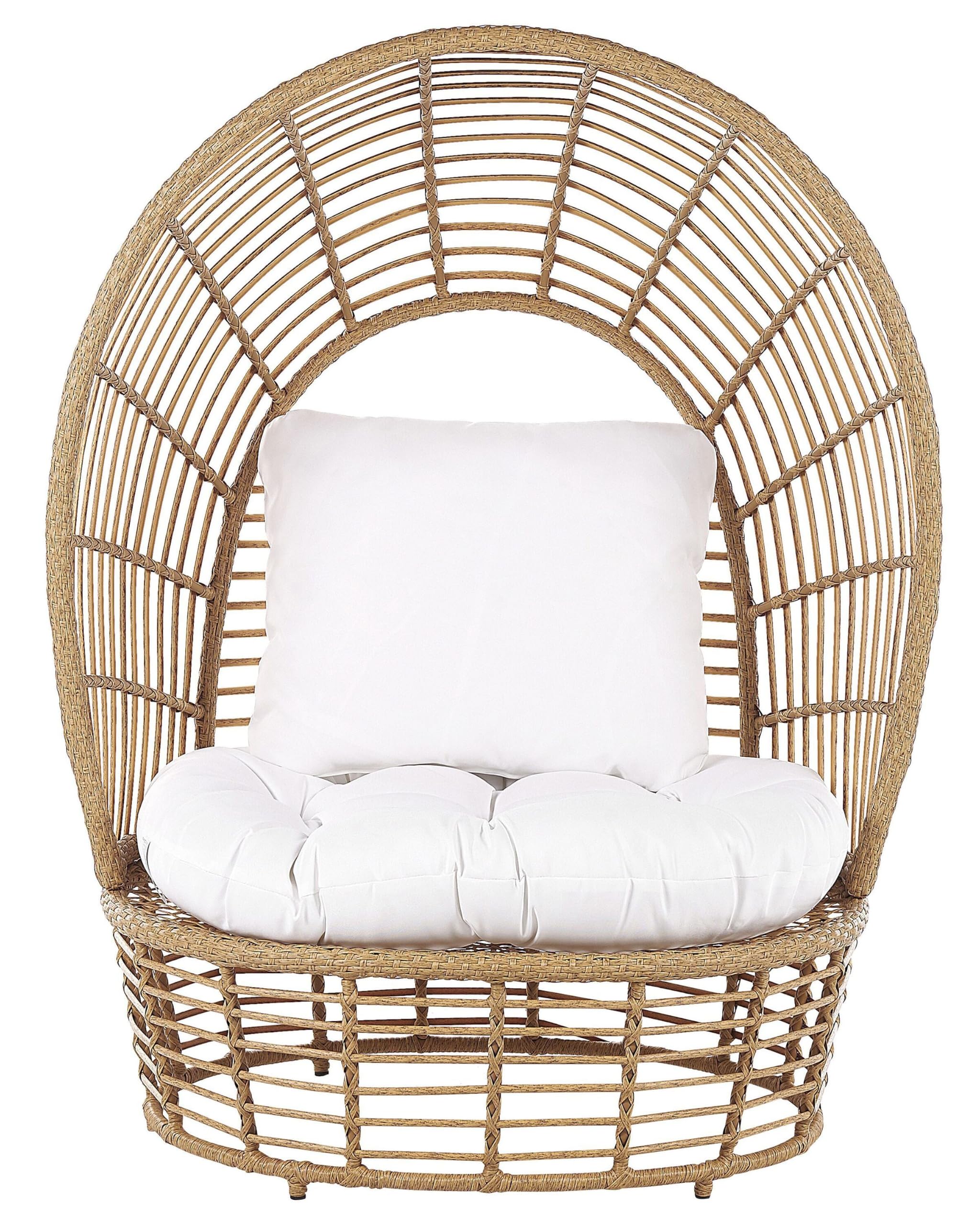 Beliani Outdoor/Indoor Korbsessel aus Rattan und Metall mit Kissen Boho Stil beige Lido