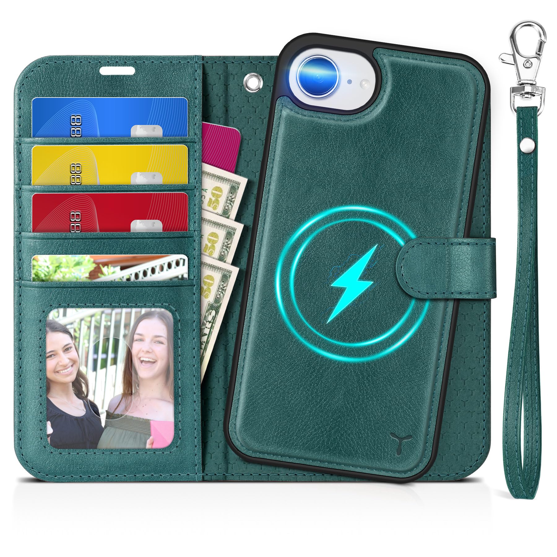 RankOne Custodia Portafoglio In Pelle Per IPhone 14 (6.1 Pollici) – Cover Flip Con Porta Carte, Motivo Rosa, Design Folio, Colore Verde