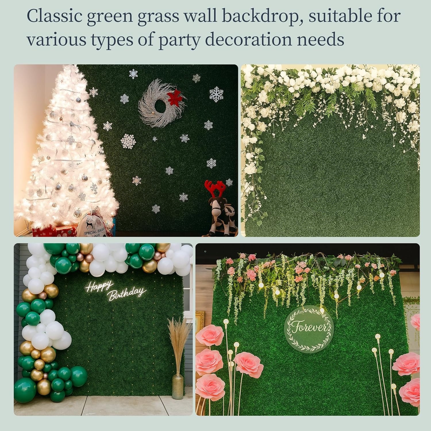 Large Size 8×8 Ft 3D Artificial Green Grass Flower Wall Panels, Quick Assembly Storage Greenery Fake Backdrop Fence Screen for Wedding Baby Show Birthday Party Indoor Outdoor Garden Backyard Home
