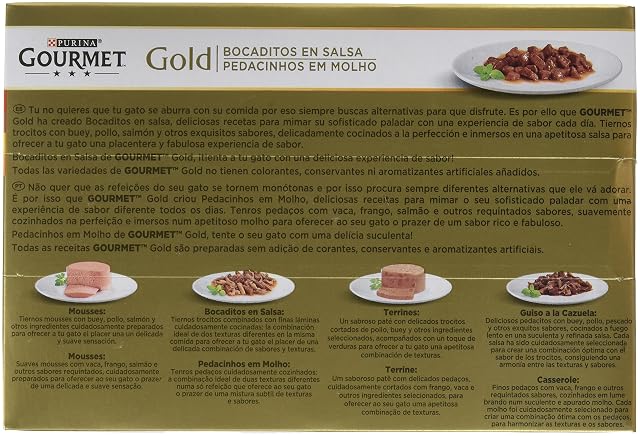 Foto 2 de 2 de GOURMET Gold Bocaditos en Salsa, Comida Húmeda para Gato Adulto, Trocitos en Salsa, Surtido de Buey