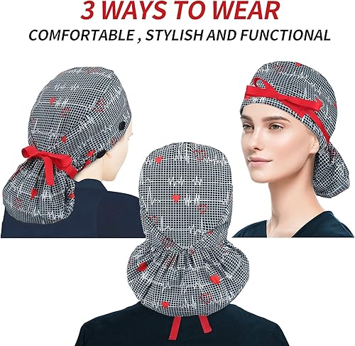 Miniatura 166 de ABAMERICA Gorras quirúrgicas para mujer, gorro de enfermera, soporte funcional para cola de caballo para cabello largo, individual o forrado