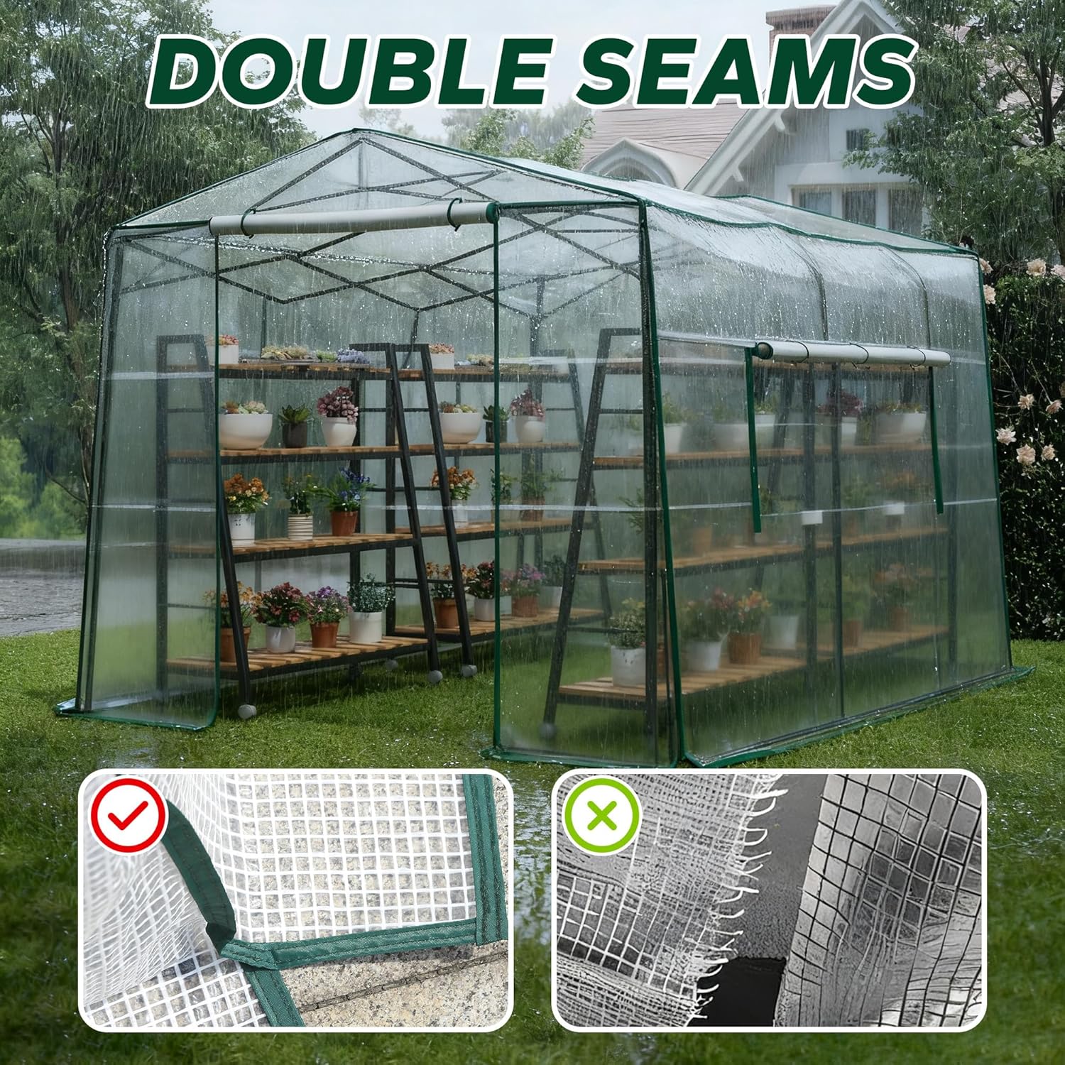 11.5x8.5x7.4 ft Walk-in Greenhouse, Portable Plant Hot House with Zipper Windows & Doors, Heavy-Duty PE Cover & Steel Frame, for Garden, Backyard
