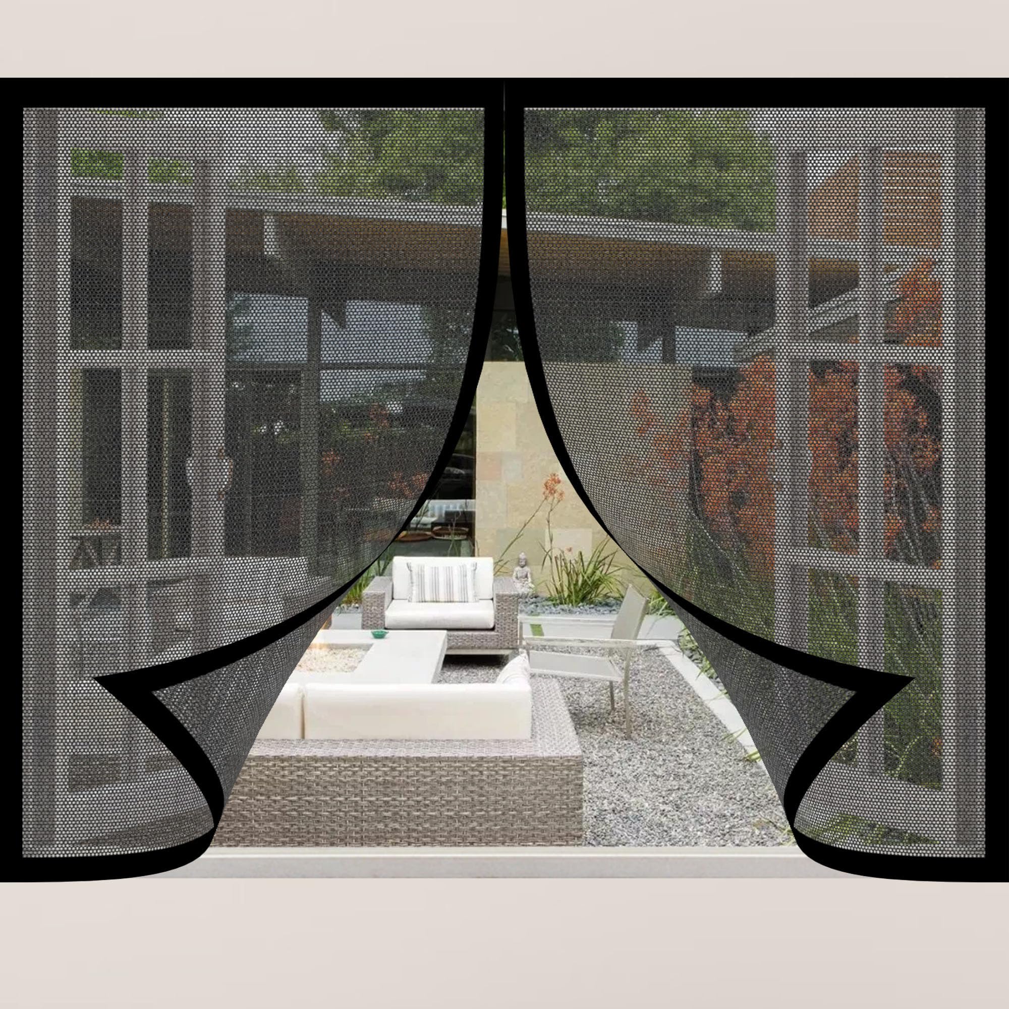 Magnetic Fly Screen Window 165 x 130 cm Selfadhesive Tape Magnetic Window Fly Screen Insect Mesh Custom Size for Living Room Bedroom Offfice, Black