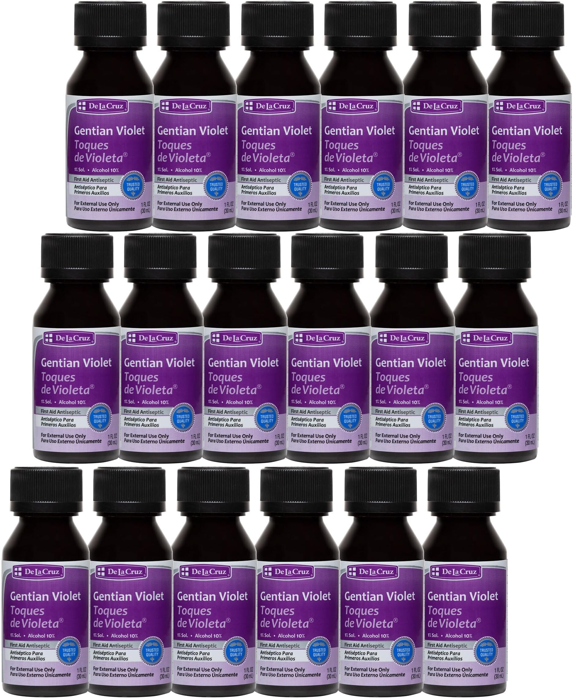 De La Cruz Gentian Violet - Violeta de Genciana 1% First Aid Antiseptic for cuts, scrapes and Burns, 1 FL OZ (18 Bottles)