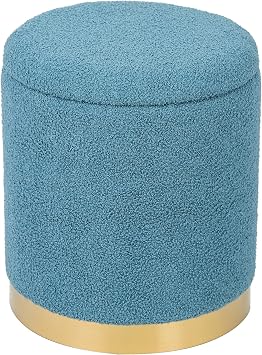 Homebeez Velvet Round Storage Ottoman,Vanity Chair Small Side Table Hallway Step Stool for Living Room and Bedroom,Blue