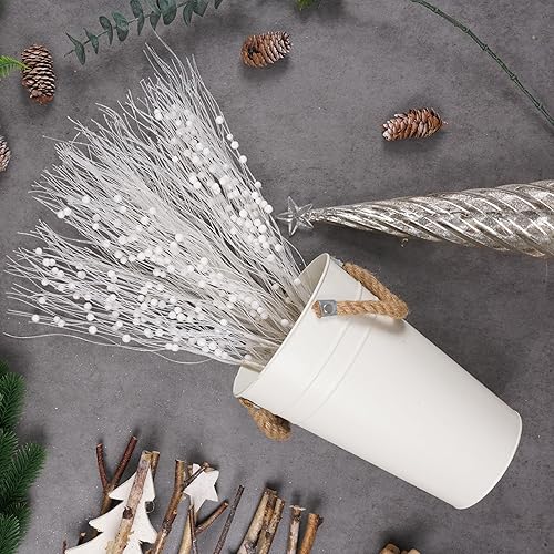 Miniatura 3 de SLK - Paquete de 16 adornos de tallo de bayas artificiales con purpurina, ramitas decorativas de Navidad, púas, ramas para árbol, corona, jarrón