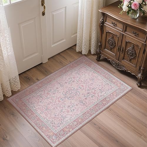 Miniatura 43 de Bavni Alfombra vintage floral de 2 pies 6 pulgadas x 10 pies, antideslizante, alfombra de pasillo y cocina, alfombra ligera lavable para entrada,