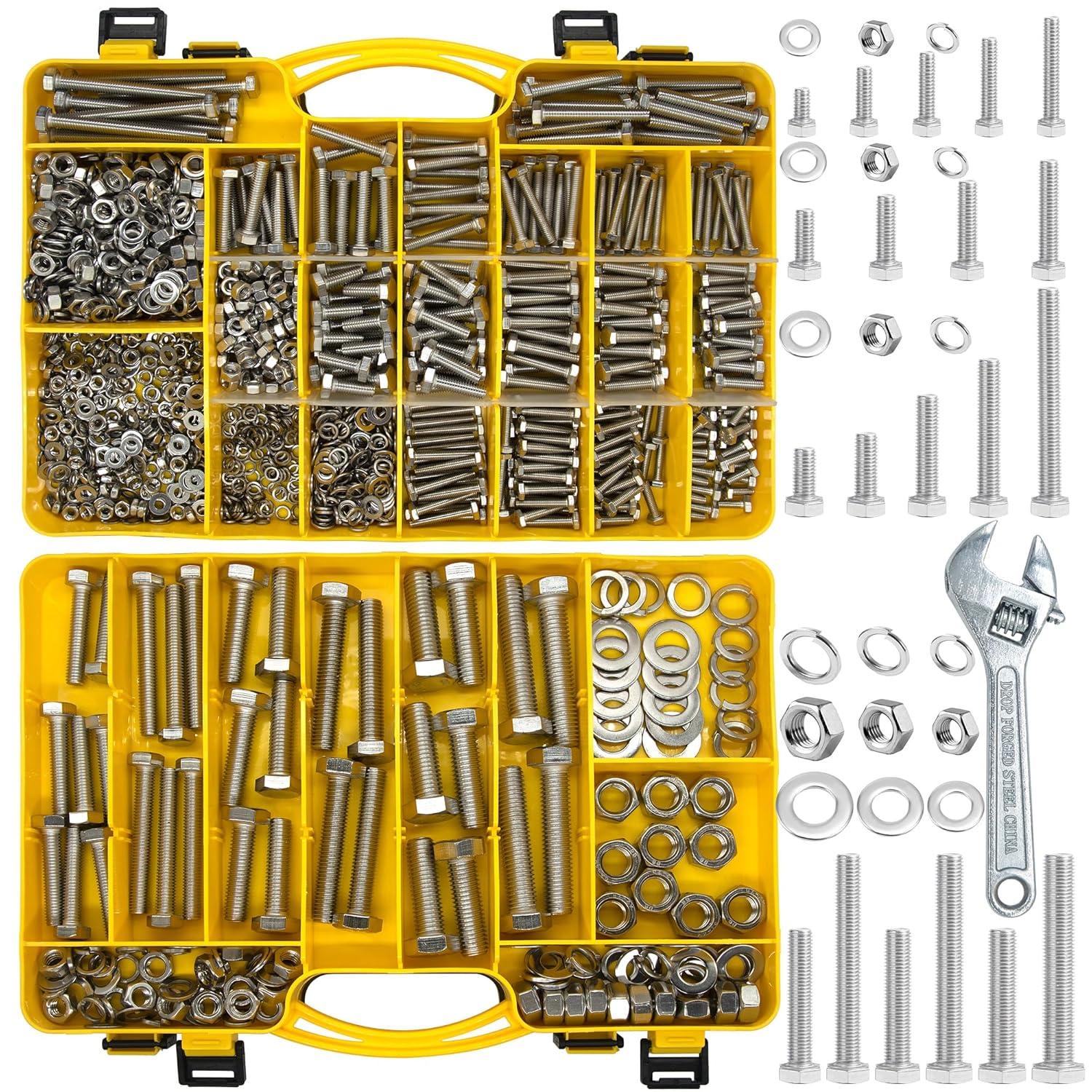 1316-Piece Stainless Steel Metric Bolts & Nuts Kit - M4 to M12 Hex Head Fasteners with Washers & Wrench Set | Heavy Duty for Automotive, Machinery & DIY Projects | Includes Organizer Box