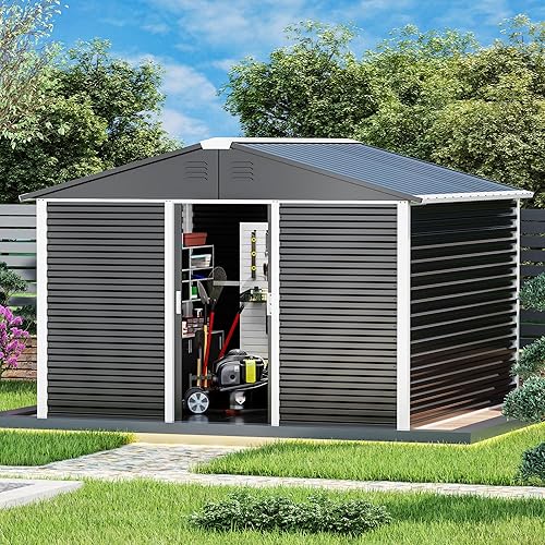 Miniatura 3 de Cobertizo de almacenamiento de metal para exteriores, 8.5 x 6.5 pies, cobertizo de herramientas de acero con puerta corredera, cobertizos de metal