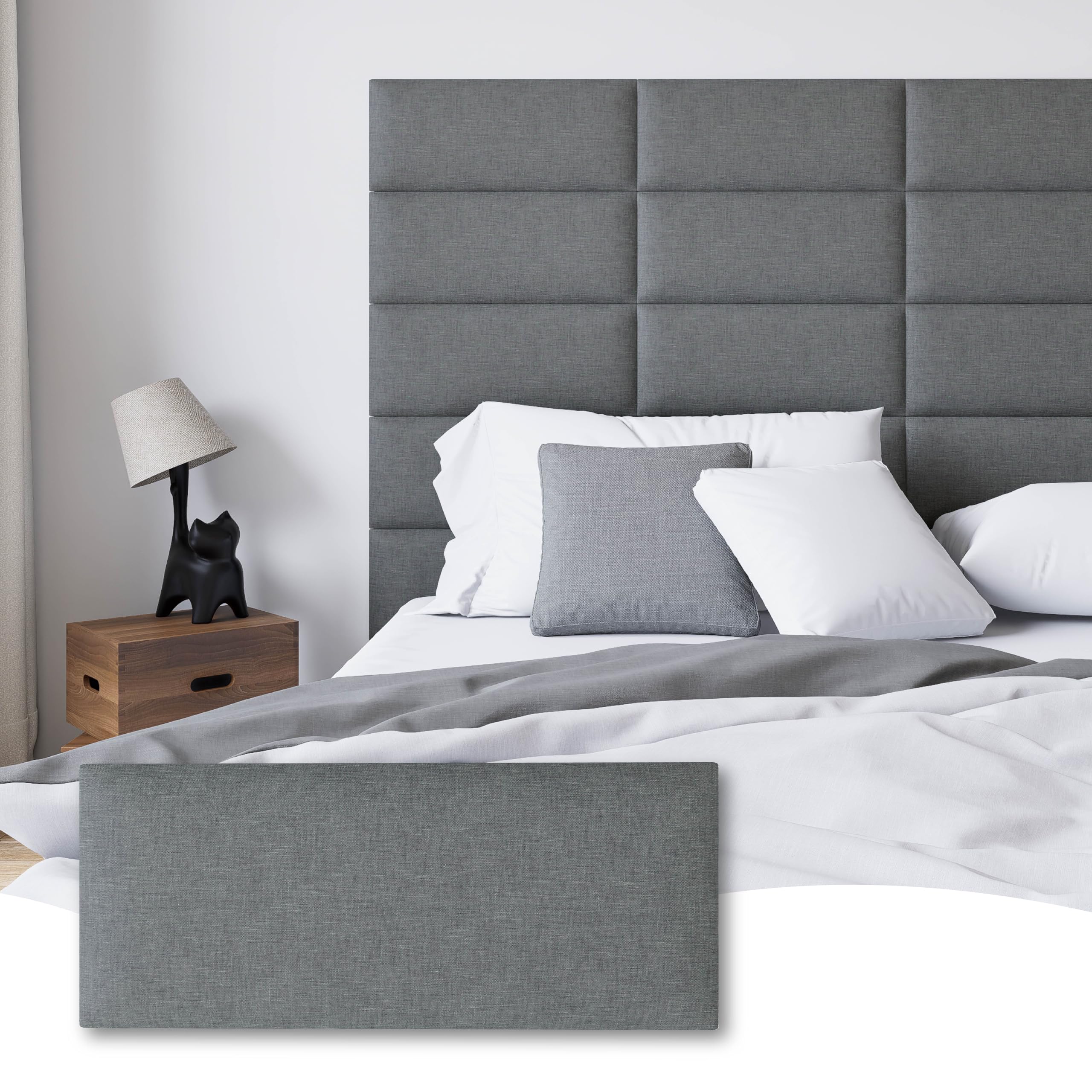 Cabecera tapizada para montar en la pared, cabecero tapizado de tela con 9 paneles, cabeceros de pared interiores para dormitorio, 10 x 24 pulgadas, color gris oscuro