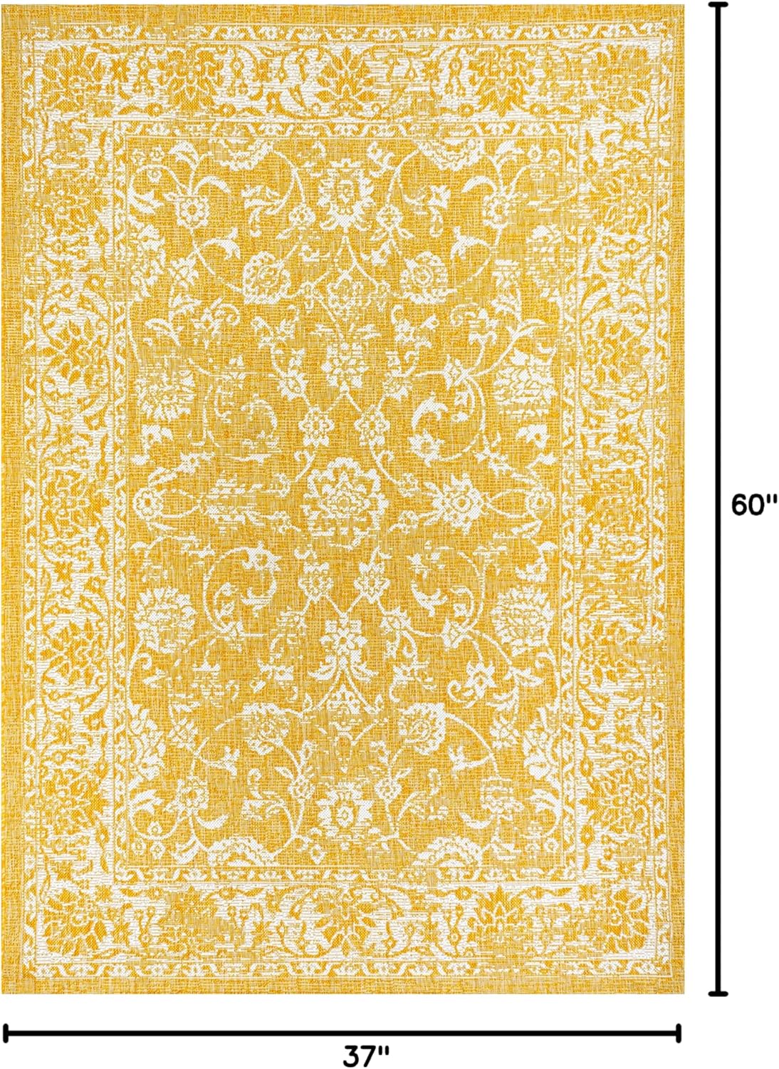 Eyely BMS100E-3 Santa Monica Tela Bohemian Textured Weave Floral Indoor/Outdoor Area Rug Coastal;Vintage;Glam, Bedroom, Backyard, Patio, Easy-Cleaning, Non-Shedding, 3 X 5, Yellow/Cream