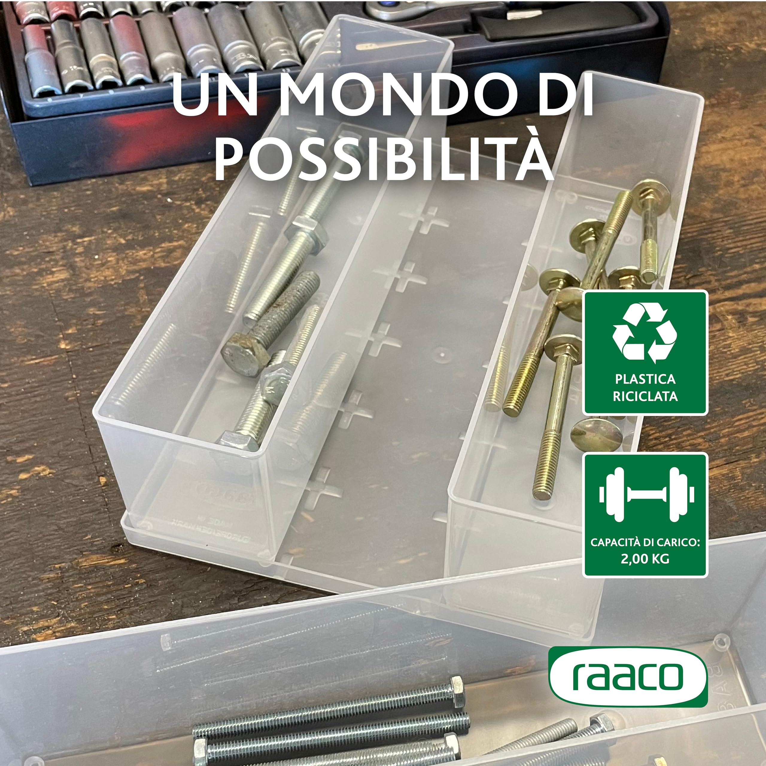 raaco Scatola portaoggetti 80 3xBA8-3, vassoio con 3 inserti, trasparente, 16,8 x 23,8 x 6,9 cm