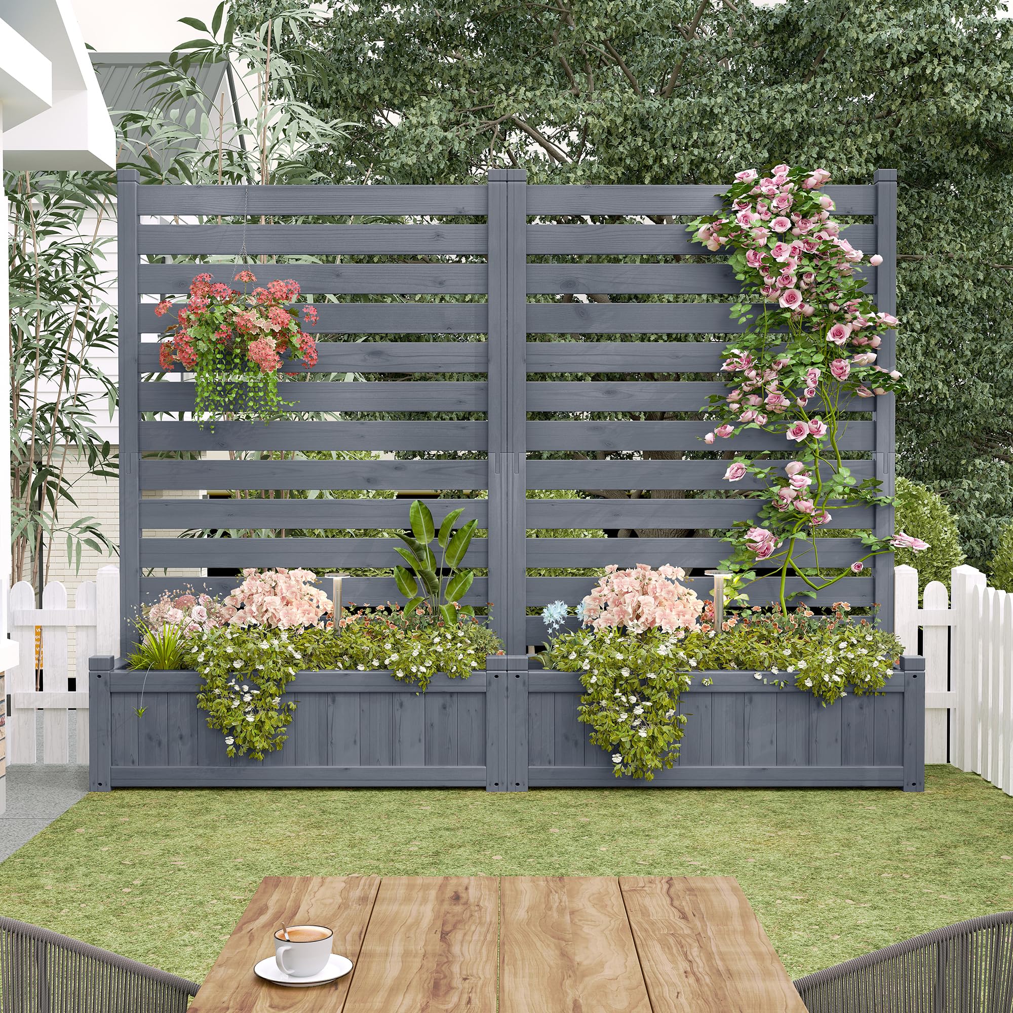 Amazon.com : Solid Wood Outdoor Privacy Fence Screen with Planter Box,  No-Dig Design with Drainage Holes (Gray, 41" L x 16" W x 72" H) : Patio,  Lawn & Garden