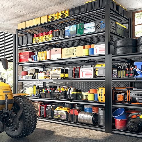 Miniatura 7 de REIBII Estantería de garaje de 60 pulgadas de ancho, estantería de metal de 3000 libras, estantes de almacenamiento de 6 niveles, estantería