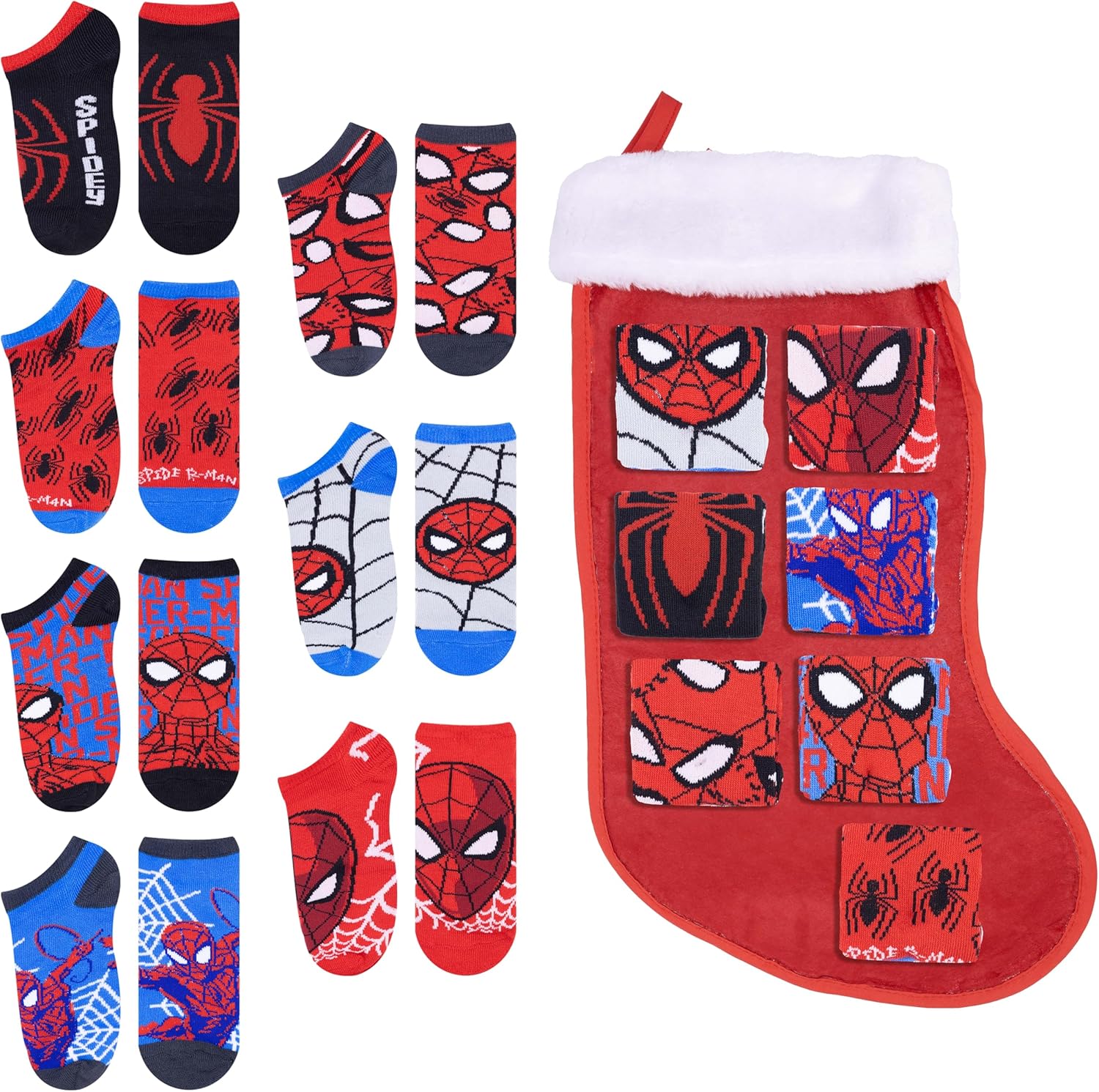 マーベル スパイダーマン ボーイズ クルーソックス 7足パック クリスマスストッキング付き – 公式ライセンスデザイン – 子供への