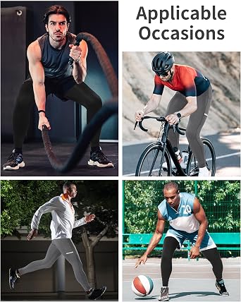 Roadbox Men's Compression Pants Running Tights with Pockets Athletic Leggings Base Layer for Workout Basketball Cycling Sport
