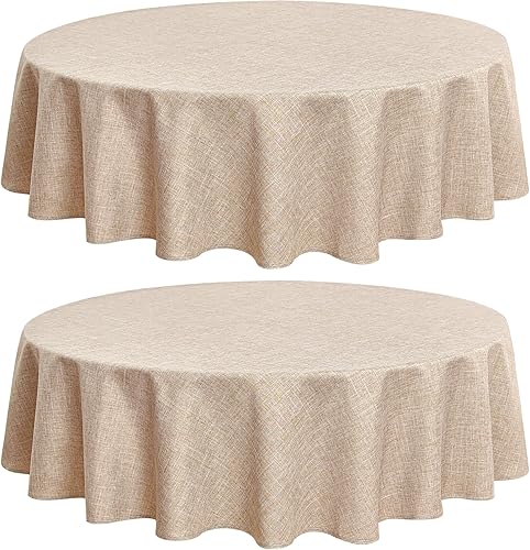 Fitable Manteles redondos de lino con textura beige de 60 pulgadas, paquete de 2 manteles de arpillera sintética para banquetes, fiestas, comedor,