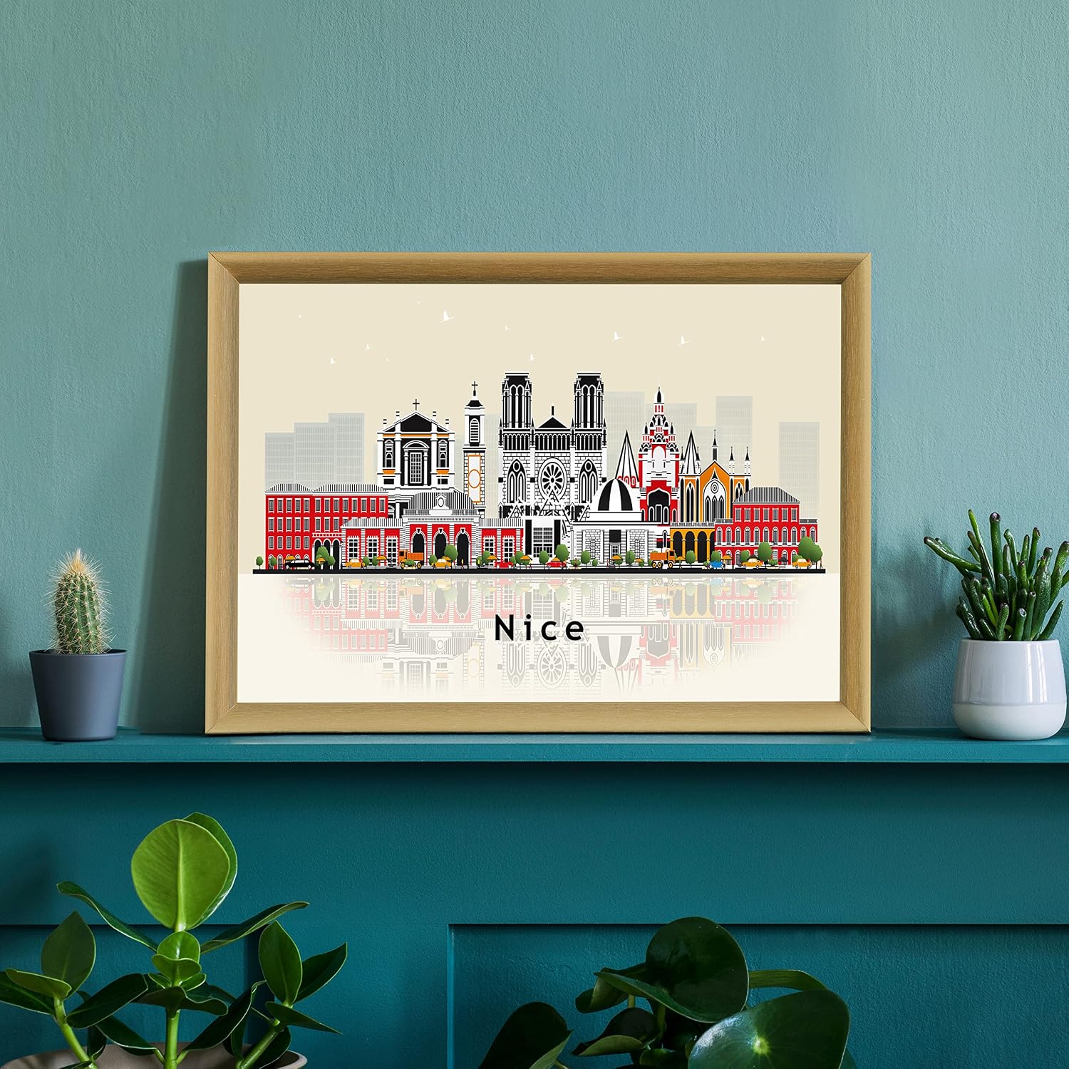 Pera Print NICE Poster, Nice France Illustration Skyline City Poster, Modern Skyline France Poster, Cityscape and Landmark Print, Home-Office Wall Art Decoration - 12x18 Inches