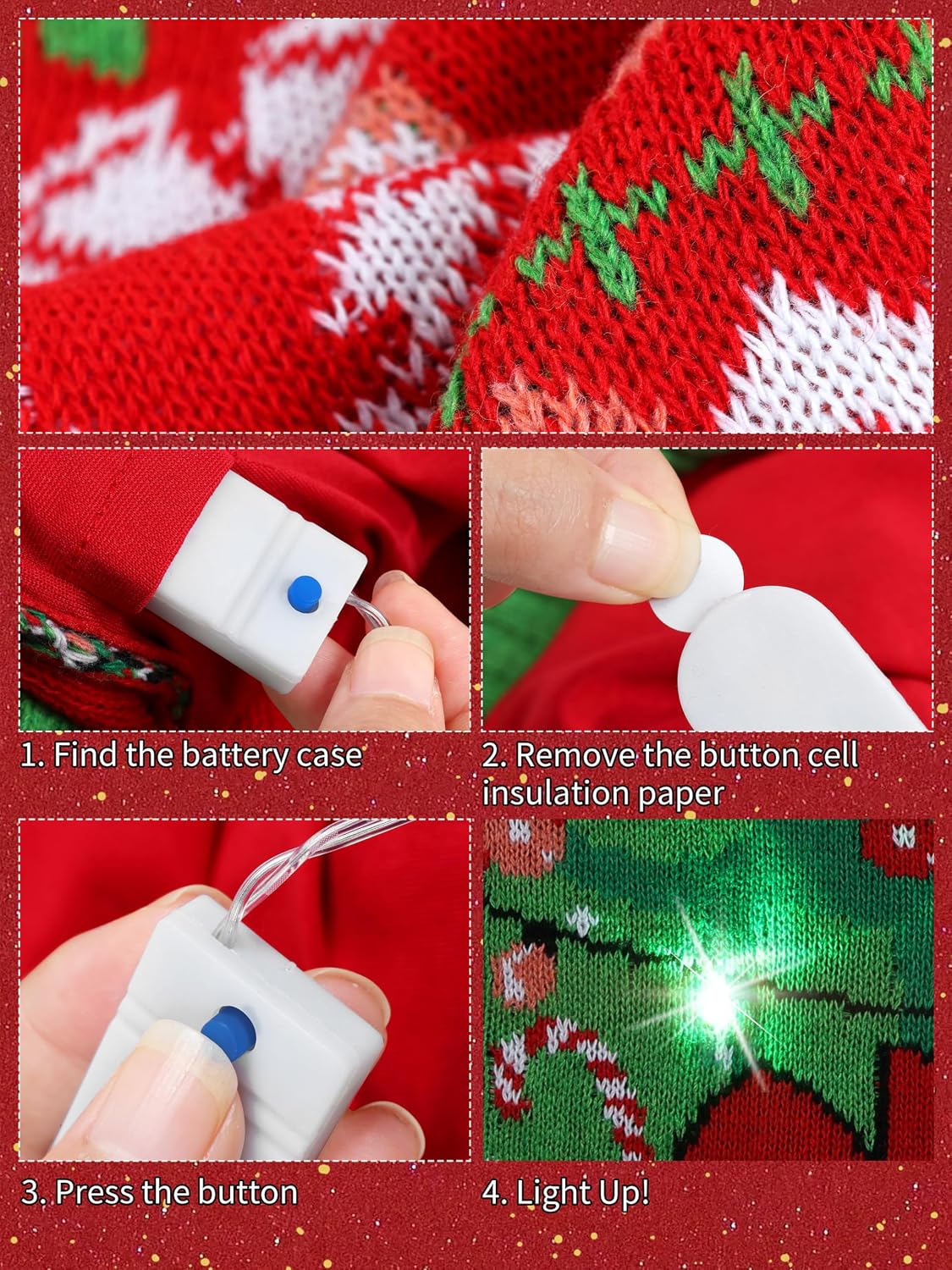 SOMSOC 3 Pack Christmas Light Up Ugly Sweaters with Glasses Hat Headband 2025 Women Men Family Xmas Tree Reindeer Outfits