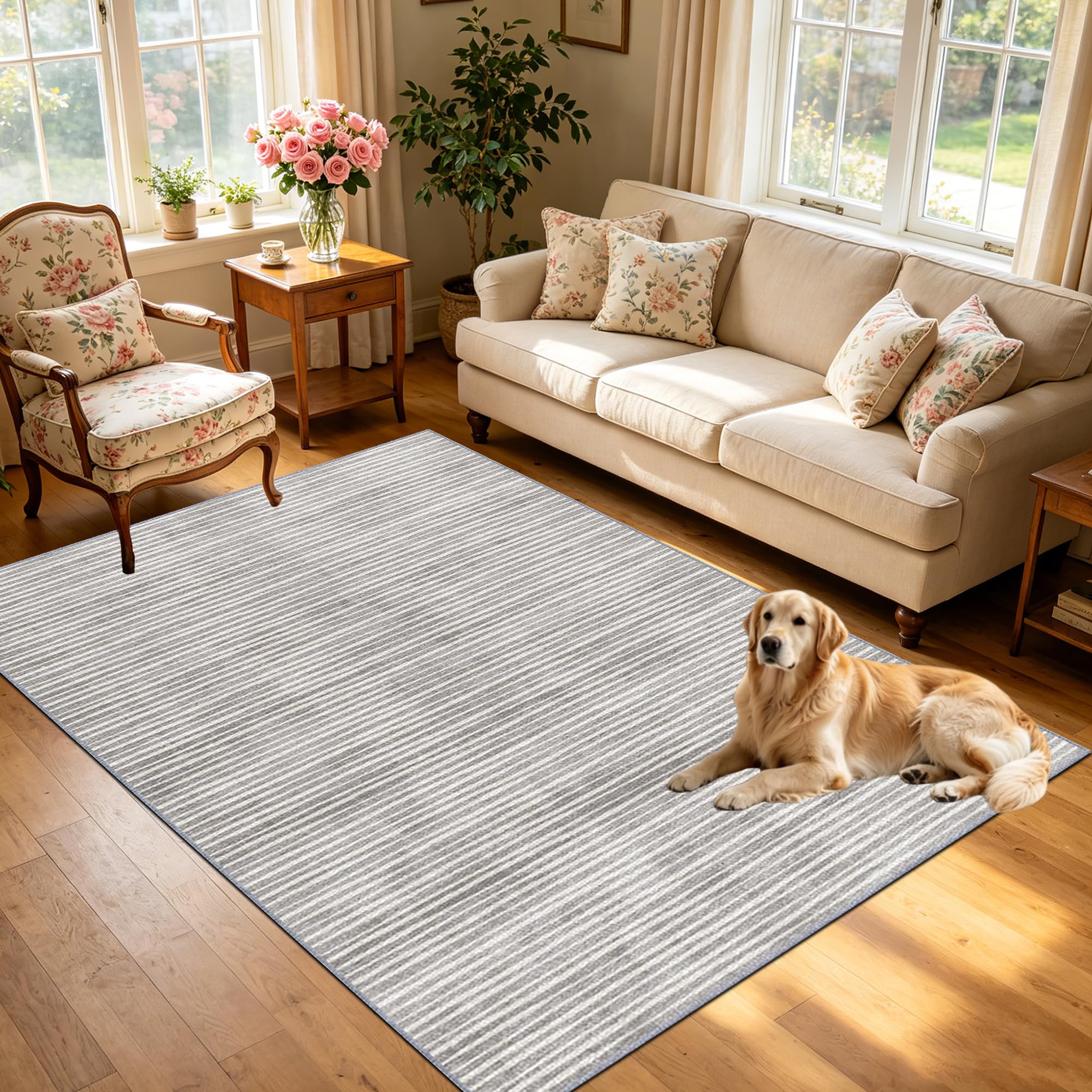 Dywan do salonu antypoślizgowy dywanik obszarowy można prać w pralce dywanik do sypialni do kuchni, jadalni, biura 170 x 220 cm szary