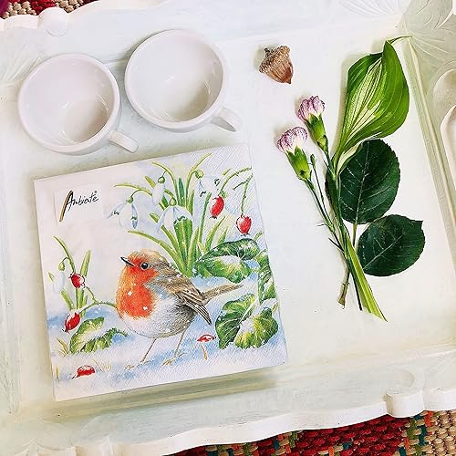 Miniatura 2 de Servilletas navideñas de 20 unidades de 13 x 13 pulgadas para Decoupage – Servilletas de papel de pájaro de invierno para otoño y Acción de Gracias