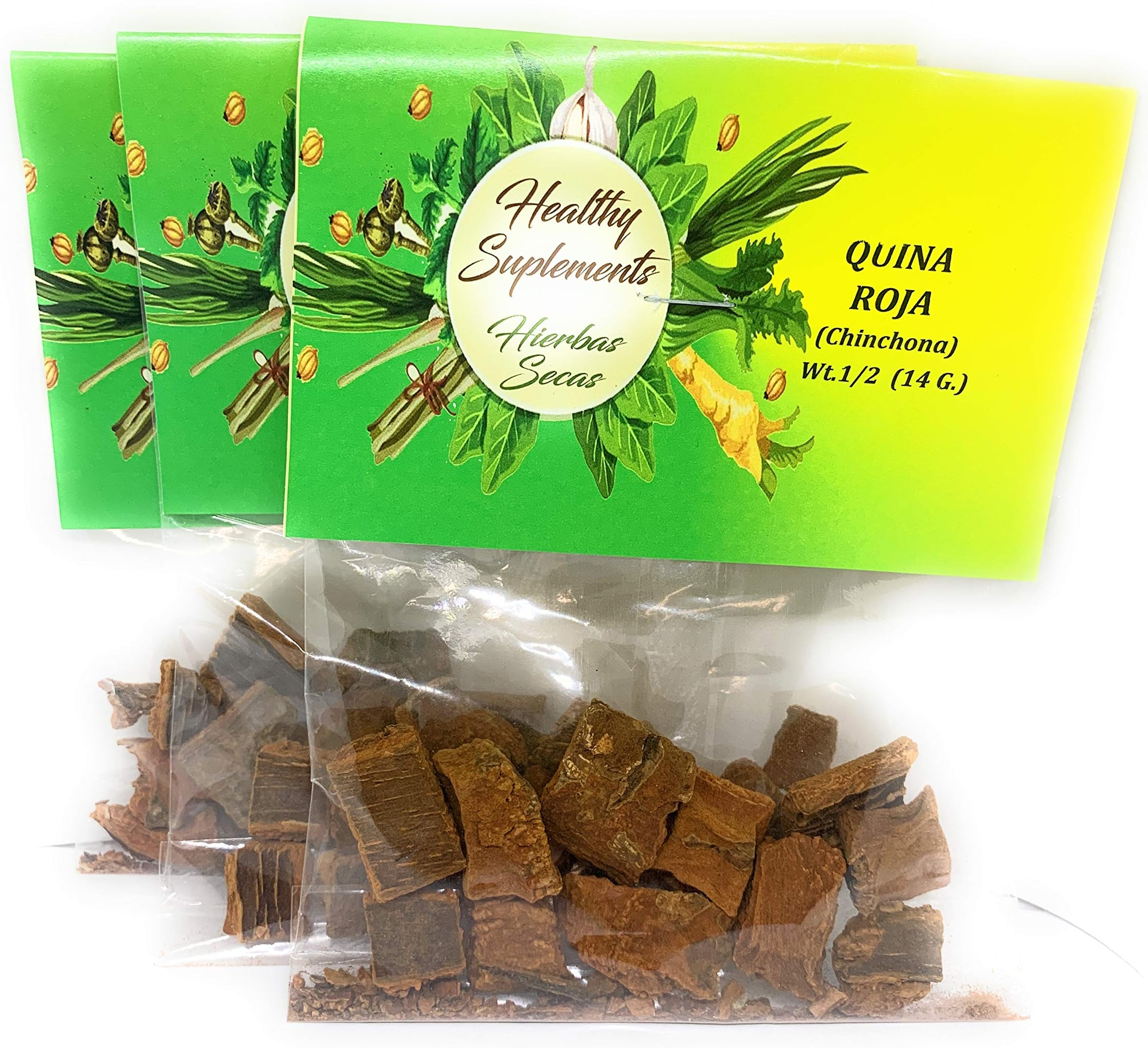 Quina Roja Cinchona Bark (Peruvian Bark) Officinales(3 bgs14gm e/a) +2 extra bag