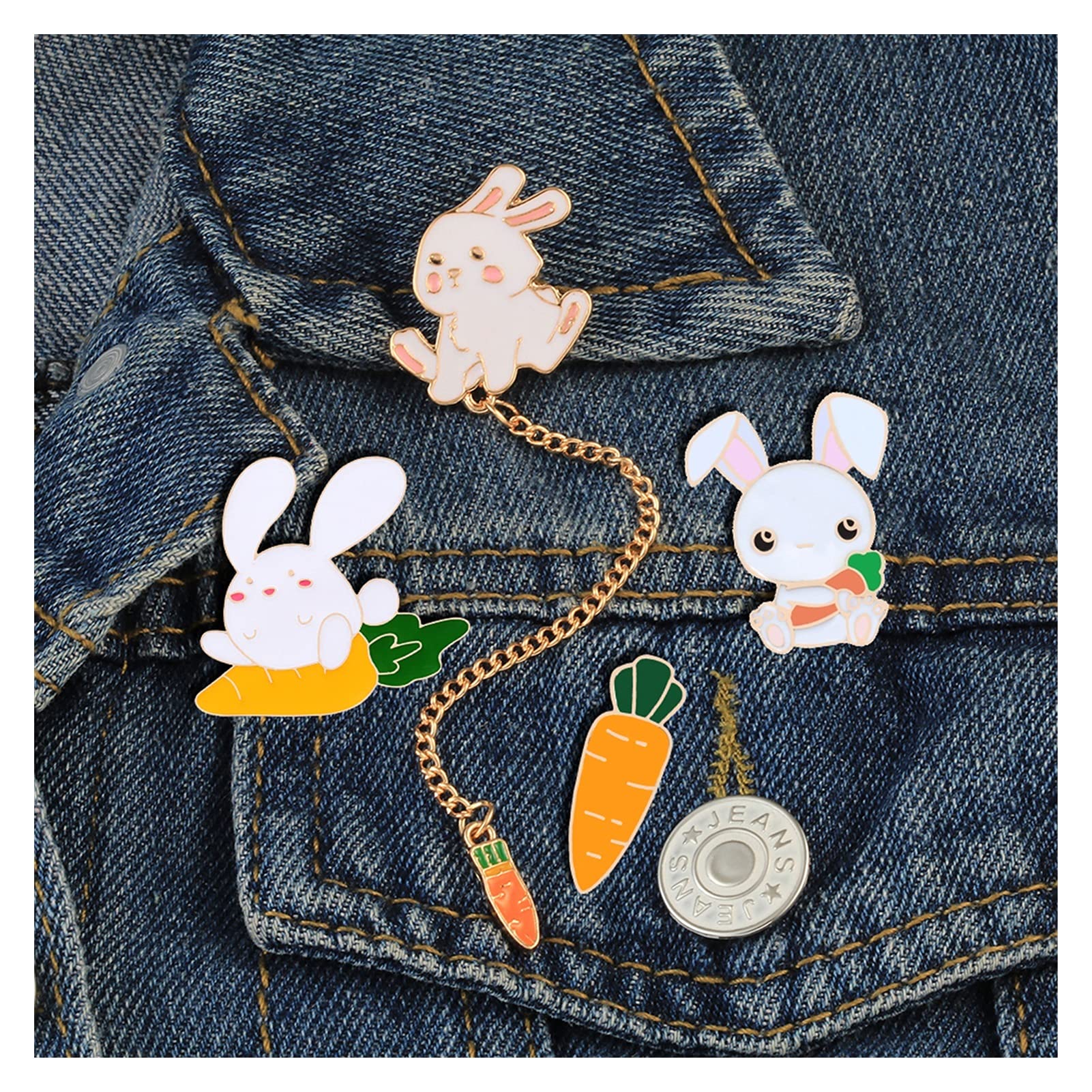 WXKAGF Brosche Karotte Emaille Pins Niedliche Kaninchen Kette Broschen Tiere Abzeichen Frauen Denim Jacken Kragen Anstecknadeln Cartoon Schmuck Geschenke