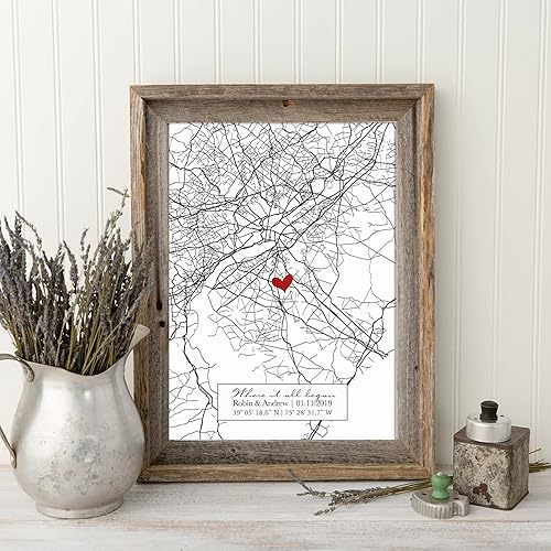 Póster de primer aniversario, idea de regalo de lienzo, letrero personalizado de mapa de calle, impresión de mapa, regalo de inauguración de la
