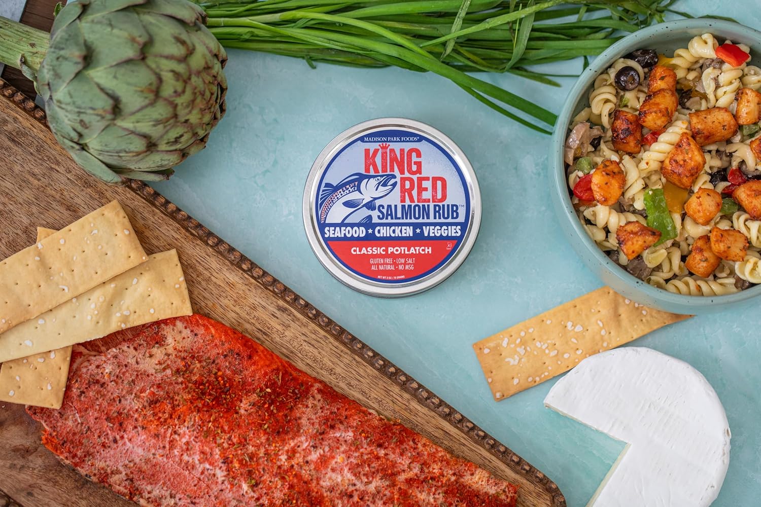 2 - King Red Salmon Rub – Classic Potlatch Seasoning Dry Spice Blend - Grilled Salmon, Seafood and Veggies – All Natural, Gluten-Free, Keto, Low Salt and No MSG – 3oz Fresh-Sealed Pouch in Reusable Tin