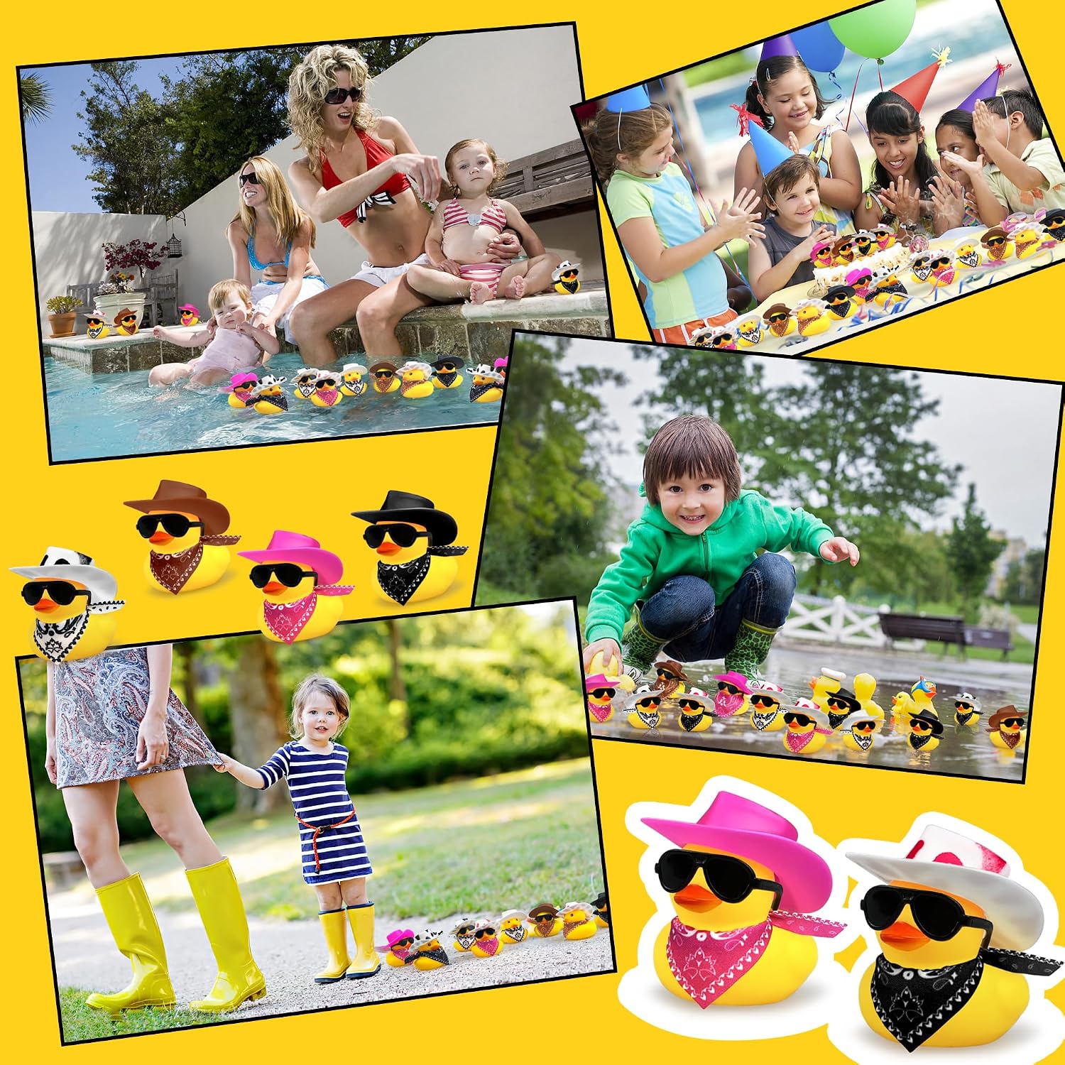 24 Sets Disco Cowboy Rubber Ducks with Scarf Hat and Sunglasses Mini Bath Duck Toys for Birthday Swimming Party Gift Favor Decorations image 3