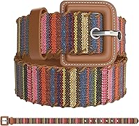 SUGOWEAR Women's Multicolor Woven Boho Belt & Brown Vegan Leather Belt - Adjustable Casual Fashion Belts