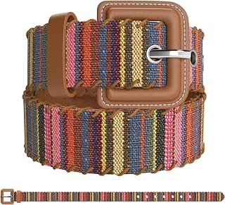 SUGOWEAR Women's Multicolor Woven Boho Belt & Brown Vegan Leather Belt - Adjustable Casual Fashion Belts