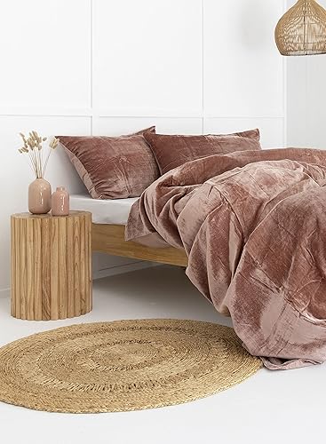 Miniatura 2 de Sophia Art - Juego de cama de terciopelo de rayón de 3 piezas, estilo bohemio, funda de edredón de un solo color, funda de colcha (rosa, tamaño