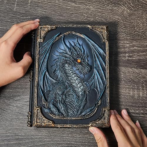 Miniatura 7 de Cuaderno en relieve 3D de alta calidad, diario de estilo vintage, diseño de cubierta en relieve de dragón 3D, lleno de misterio, excelente regalo