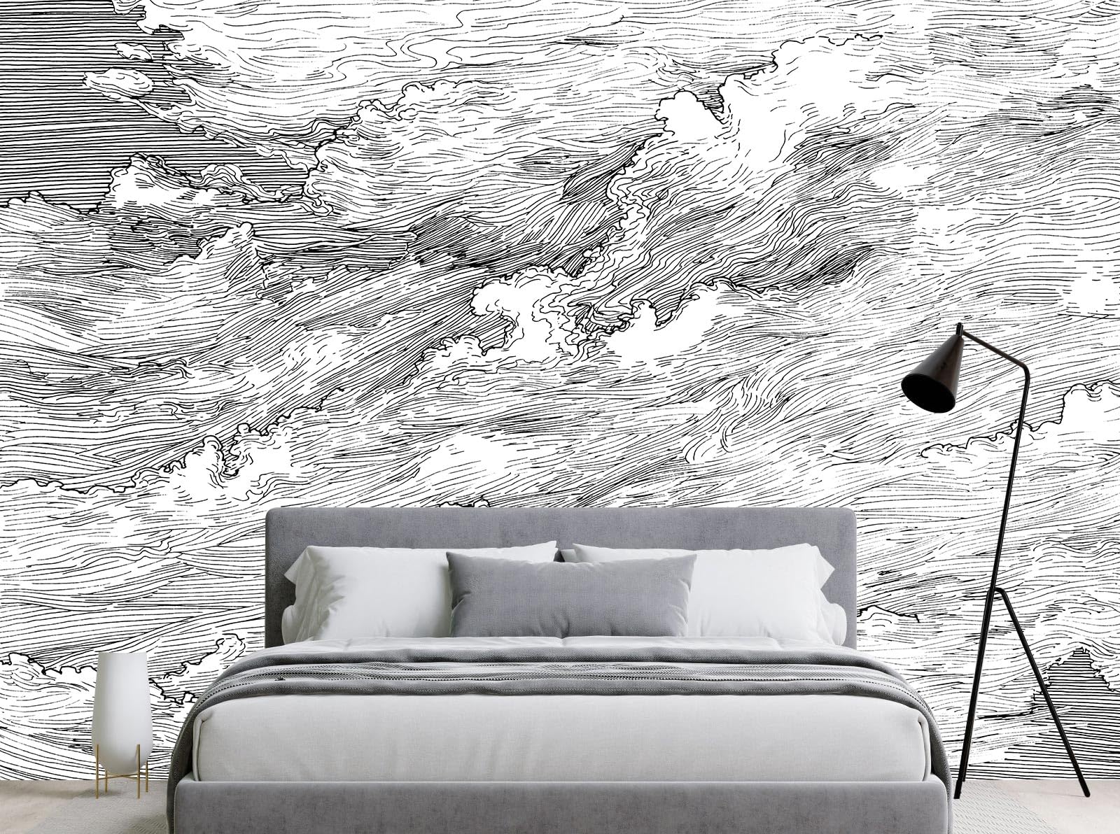 Black and White Cloud Wallpaper Wall Mural for Bedroom Living Room(Not Peel n' Stick)