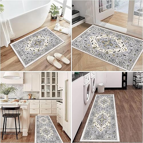 Miniatura 73 de Pauwer Juego de 3 alfombras de cocina antideslizantes y lavables para el suelo, alfombra de pasillo de cocina, alfombra bohemia para fregadero
