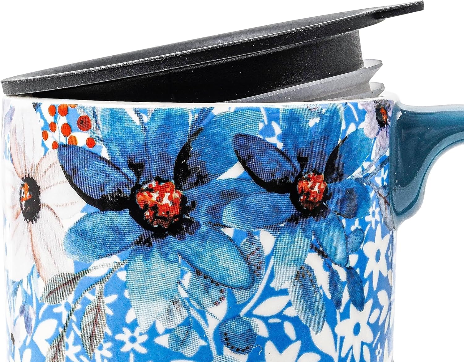 Topadorn Ceramic Travel Mug Porcelain Latte Tea Cup Coffee Mug with Gift Box,17oz.Travel Cup with Lid, Microwave & Dishwasher Safe, Unique Coffee Mug for Latte & Hot Chocolate, Blue Flowers - Image 8