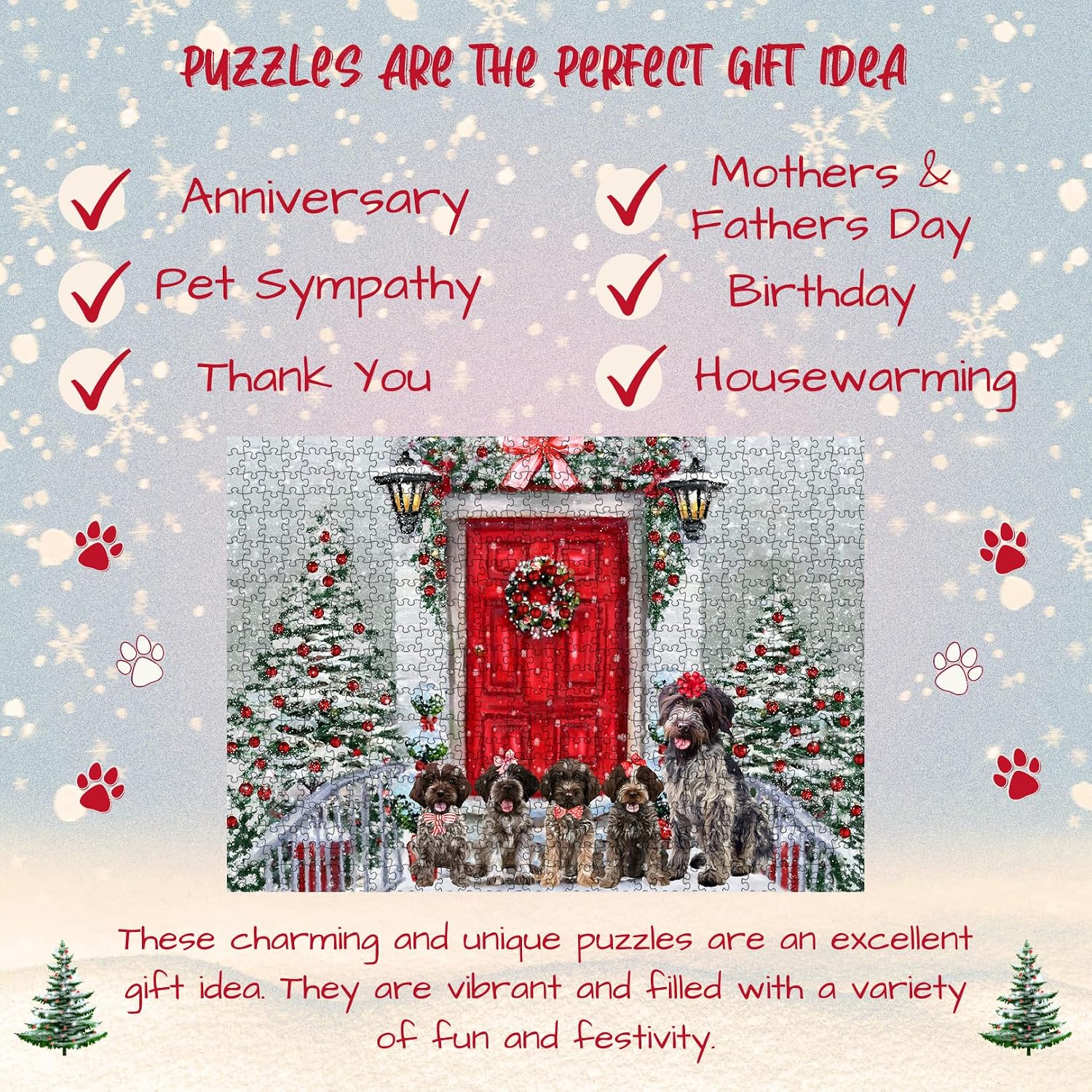Christmas Holiday Welcome Wirehaired Pointing Griffon Dogs Jigsaw Puzzle for Adults - Animal Printed Interlocking Puzzle Game Artwork - Gift for Dog Lover's - 1000 Pcs 29.5"x19.7"