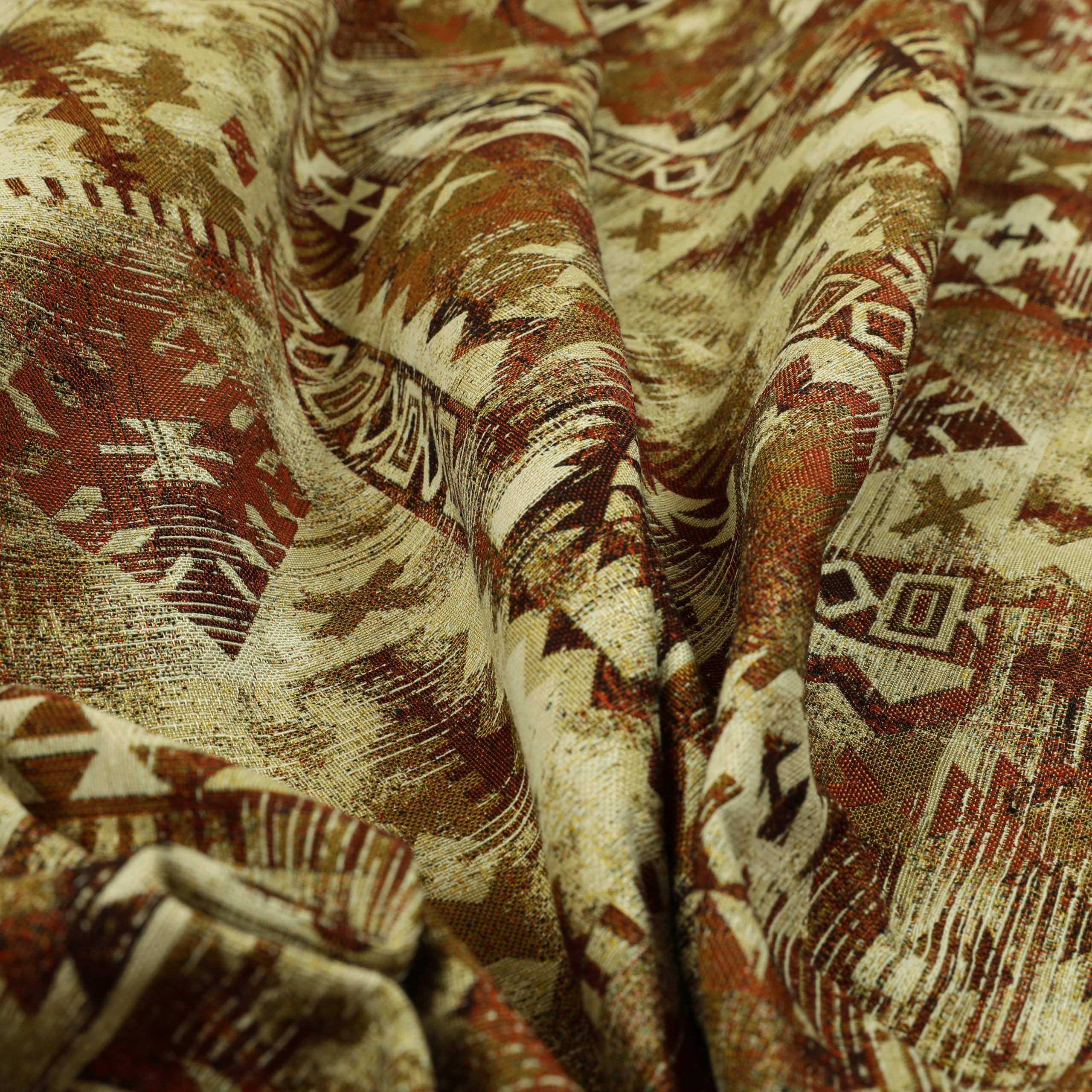 Redbrick Mill Fabrics Flame Retardant Jacquard Tapestry Kilim Patchwork Pattern Orange Red Chenille Upholstery Fabrics (Per Metre)