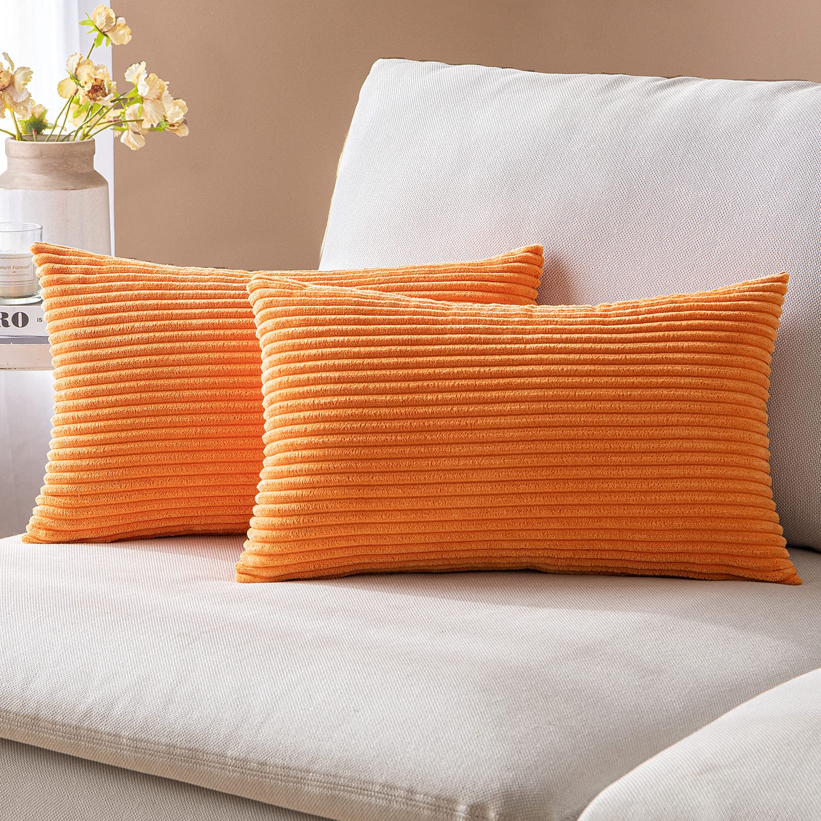 Photo 1 of **bundle**Woaboy Pack of 2 Corduroy Pillow Covers 12x20  (Pack of 2) Orange and green 18 x 18 [pillow case