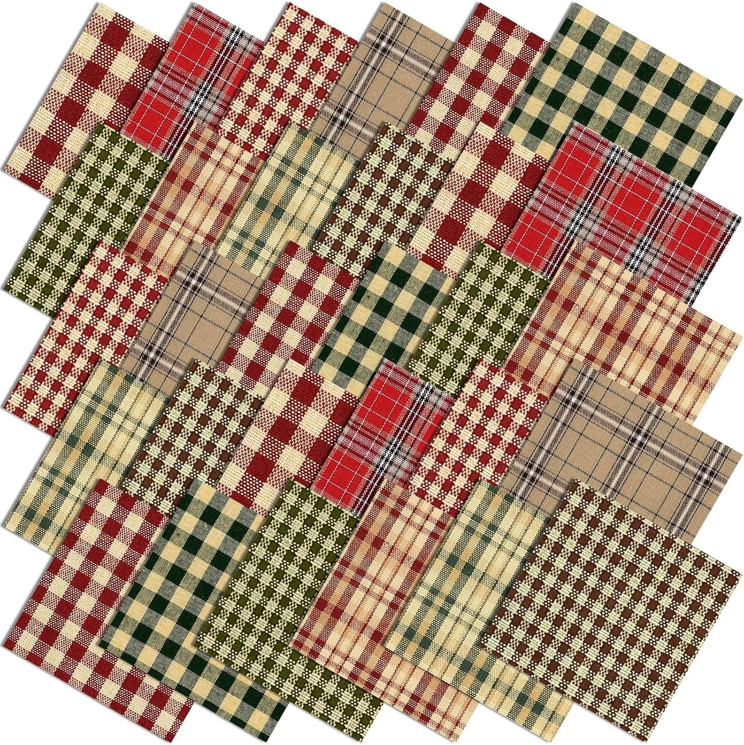 Fanfanwin 60 Pcs 10 x 10 Inch Vintage Plaid Quilting Fabric Squares Homespun Gingham Fabric Bundles Quarters Rustic Precut Christmas Red and Green Buffalo Check for DIY Craft Decor