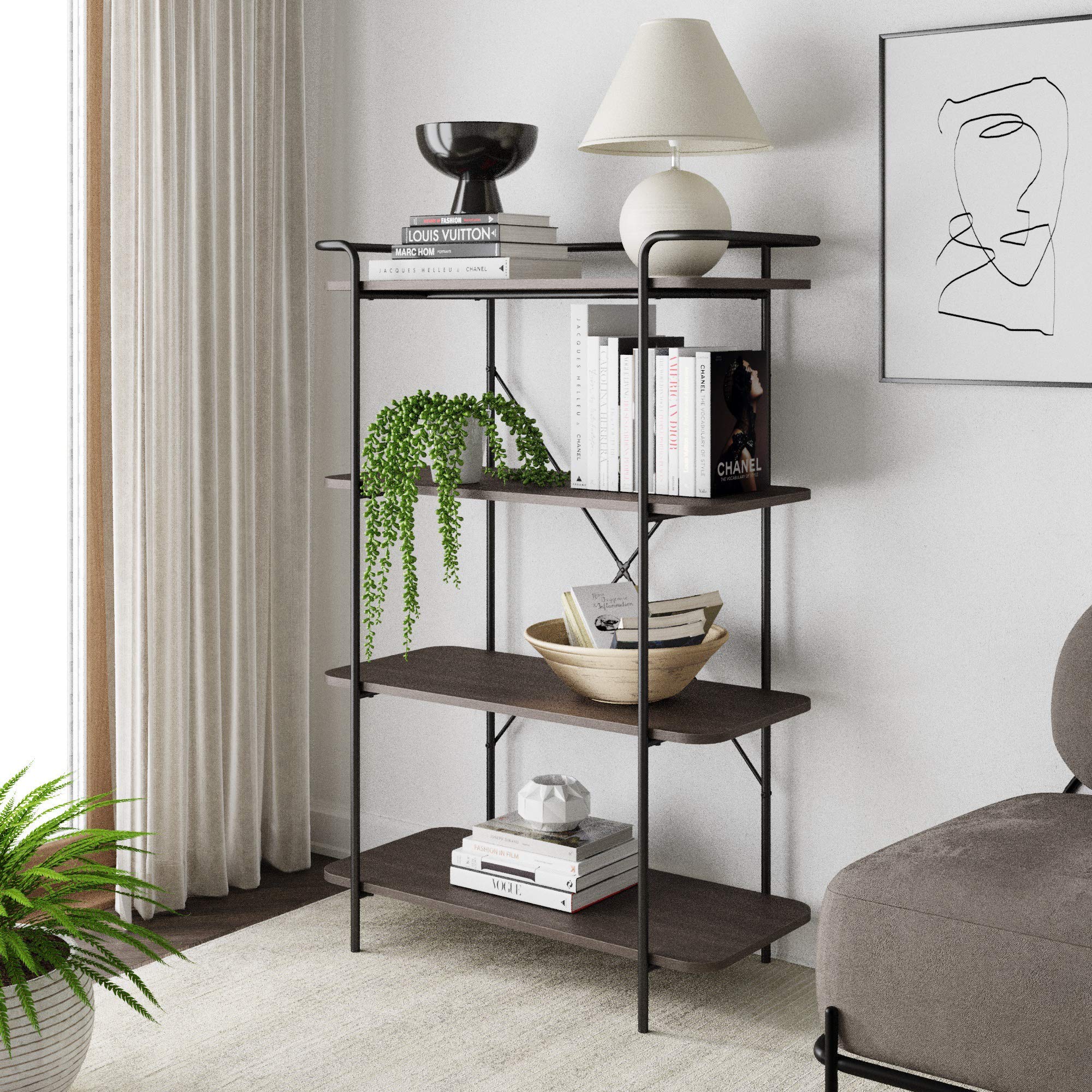 Buy Nathan James Sawyer 4 Tier Shelf Etagere Bookcase, Small Entryway Console Table Modern
