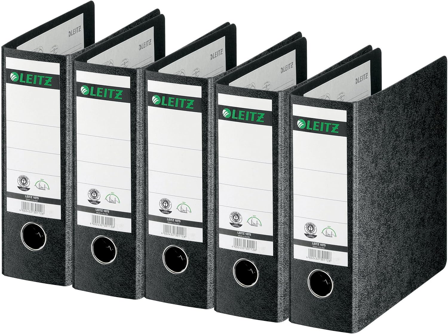 Leitz 1075 A5 Board Lever Arch Files - Black, Pack of 5