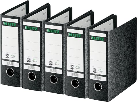 Leitz 1075 A5 Board Lever Arch Files - Black, Pack of 5