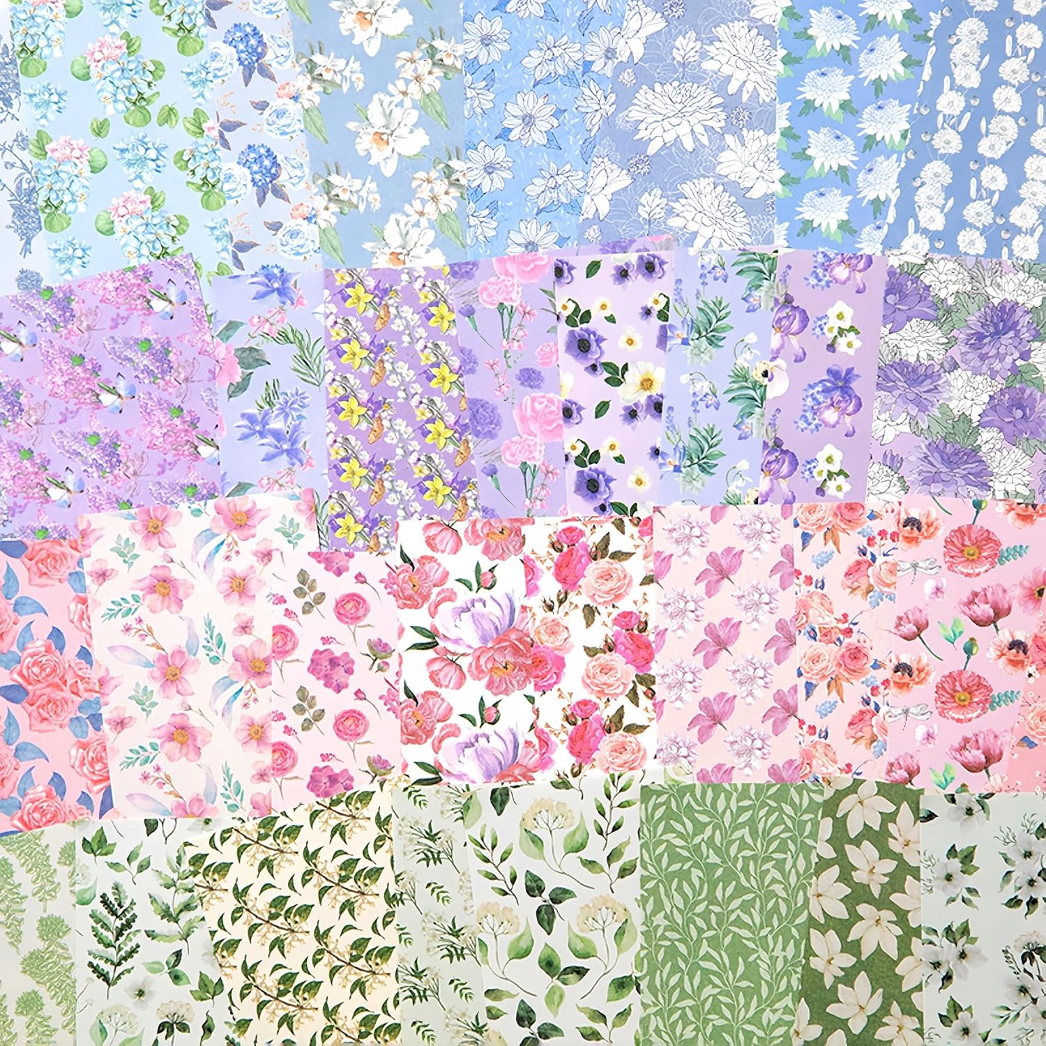 400Pcs Flower Scrapbook Paper Set, Single Side Floral Printed Journaling Scrapbooking Supplies Craft Decoupage Papers Kit for DIY Card Making, Photo Album, Junk Journals Collage