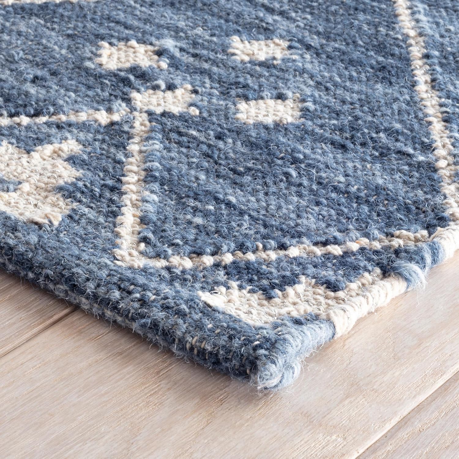 Dash and Albert Kota Wool Area Rug - 5' x 8' Indigo Diamond Handwoven Accent Rug - Durable, Low Pile, High Traffic Areas Living Room, Hallway, Stairs - Premium Luxury Hotel Quality Soft Breathable