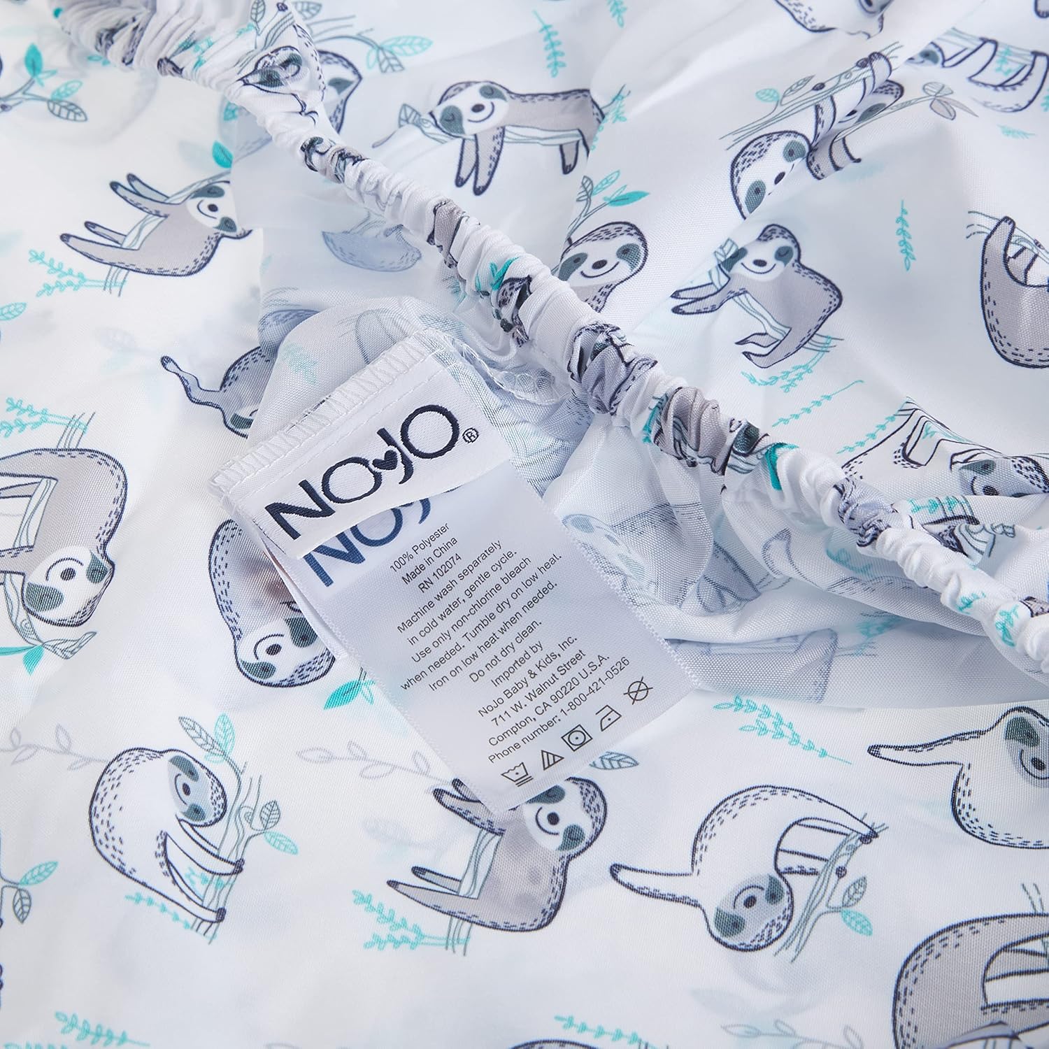 NoJo Super Soft Grey, White & Aqua Sloth Fitted Crib Sheet, Grey, White, Aqua